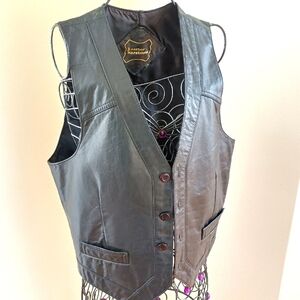Leather Works Genuine Leather Vest Pockets Western Biker Men's S, Womens M Black